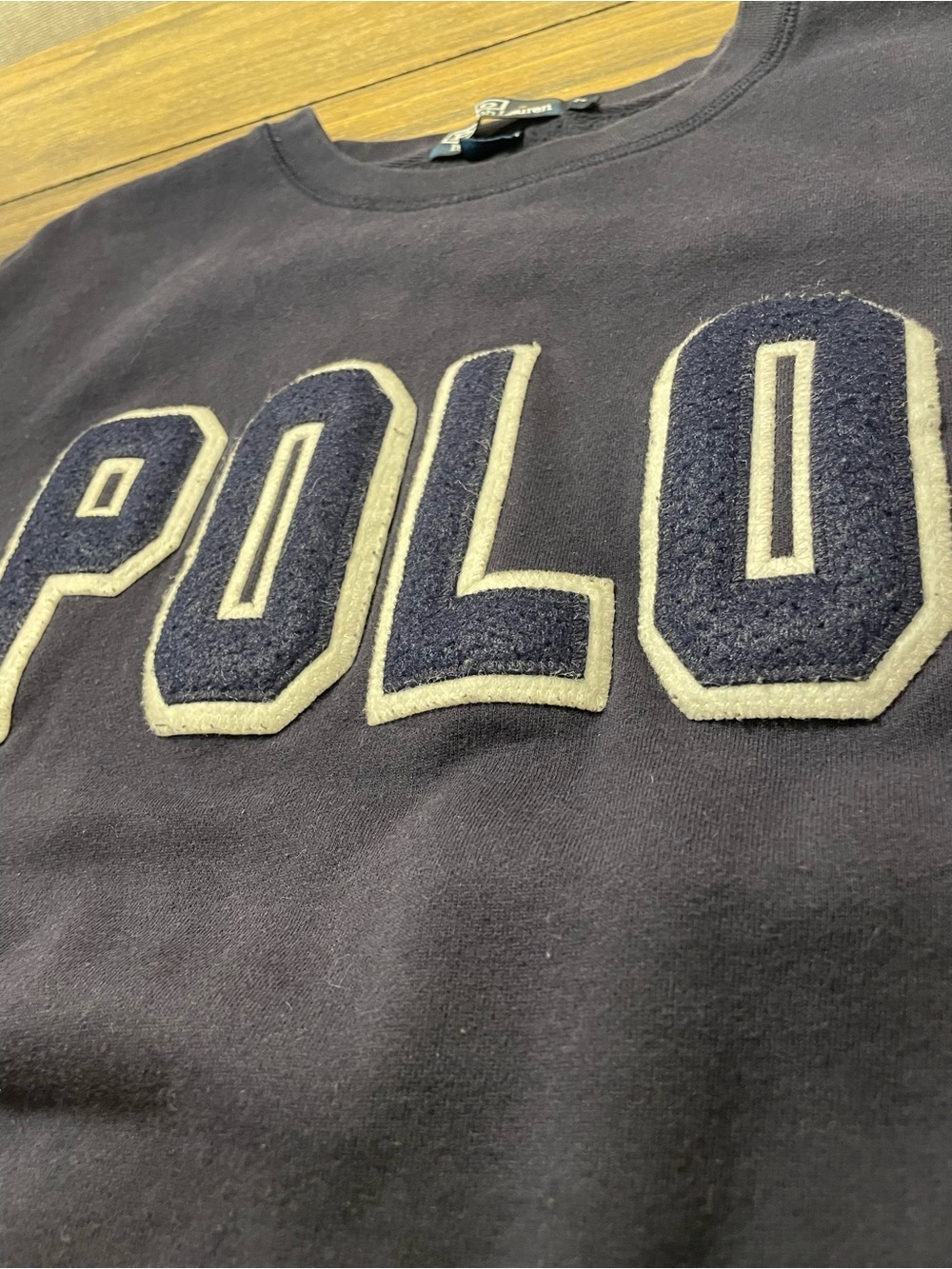 VTG  Polo Ralph Lauren Mens Size M Crewneck Sweatshirt Navy Blue POLO Spell Out - Picture 8 of 10